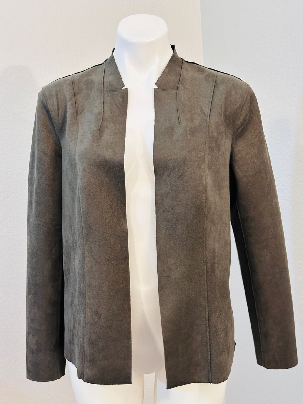 Premise Olive Green Suede Open-Front Jacket
